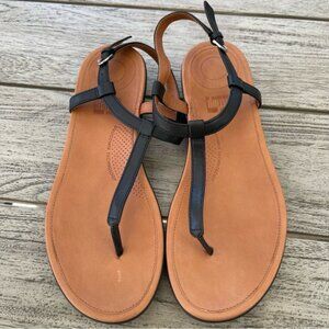 FitFlop Tia Black T Strap Leather Sandals Womens Size 8